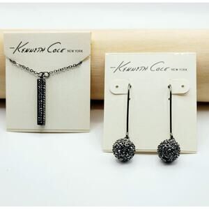 KENNETH COLE Hermatite Tone w/Cut Crystals Necklace & Earrings SET-- NEW!